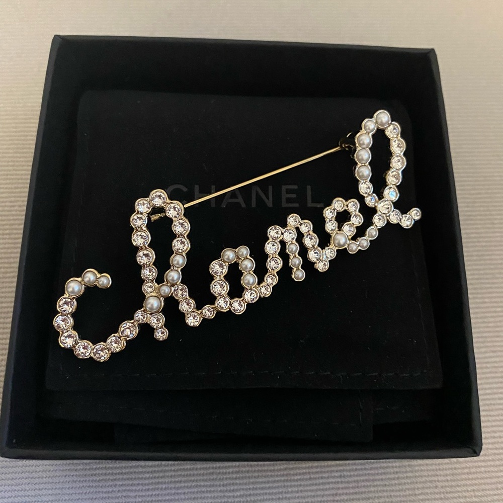 AUTHENTIC Chanel script Brooch Broche Pin